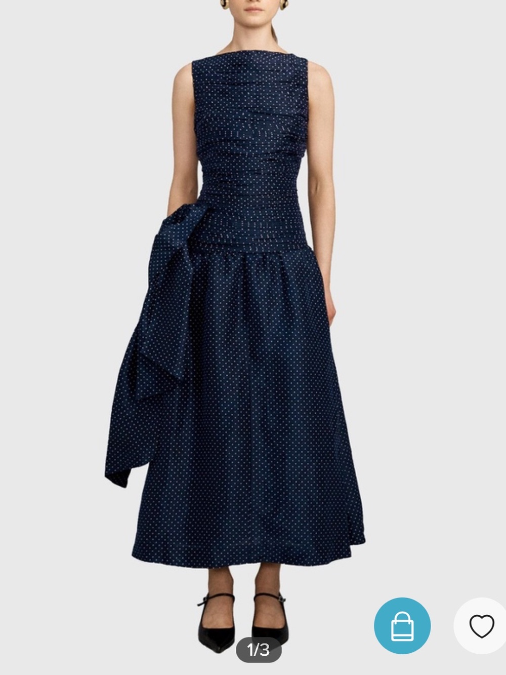 NWT Lovaan Ophelia Maxi Dress Linen Silk Navy Polka Dot Size AU 6 US 2